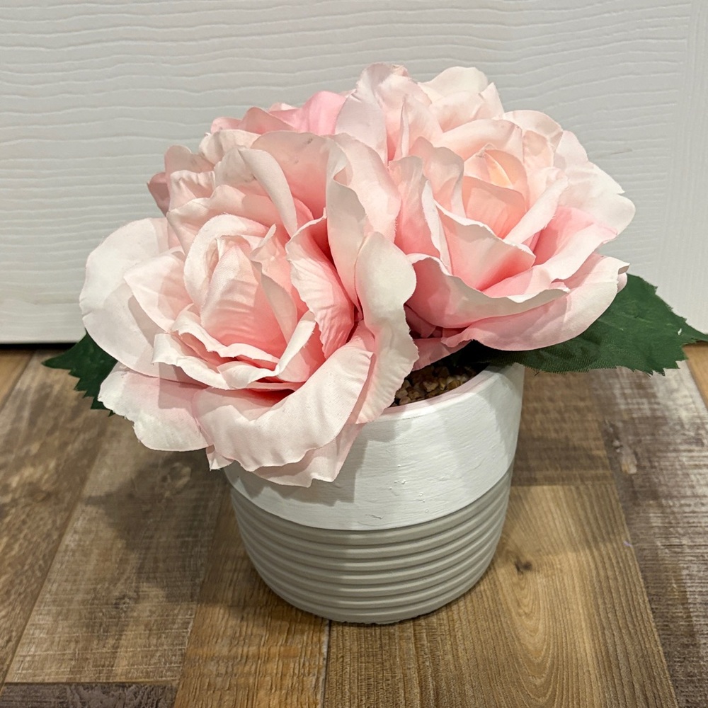Blush Pink Faux Floral Arrangement in White Planter